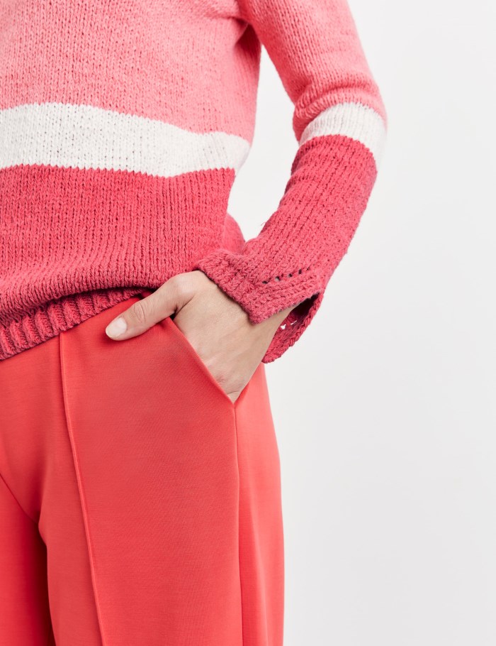 Gerry Weber Textured knit jumper with colour blocking Strikkevarer Rosa | XLQD5285