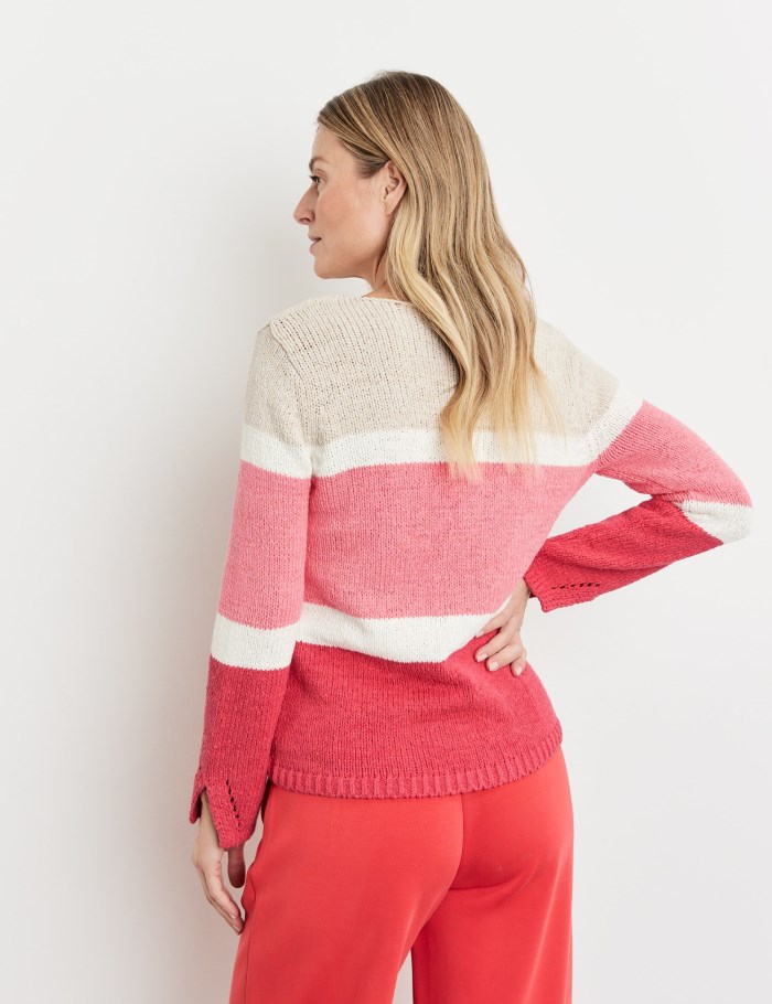 Gerry Weber Textured knit jumper with colour blocking Strikkevarer Rosa | XLQD5285