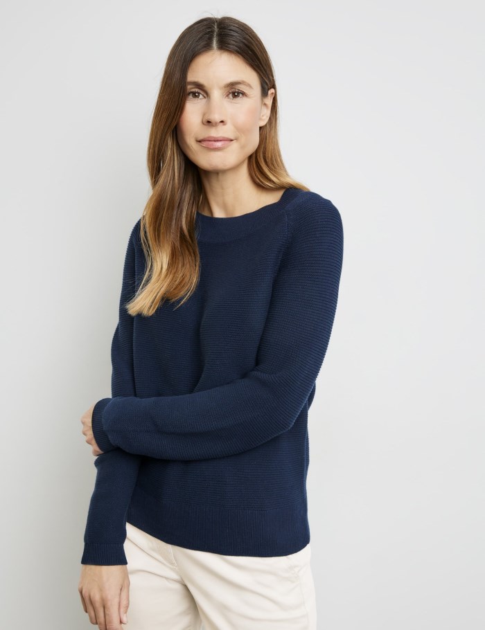 Gerry Weber Textured knit jumper with raglan sleeves Strikkevarer Blå | UVOU5595