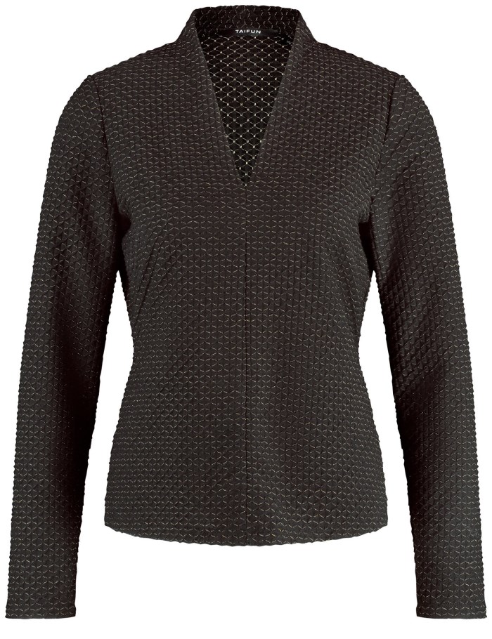 TAIFU Textured long sleeve top with lurex T-skjorte Svarte | GPHO8393