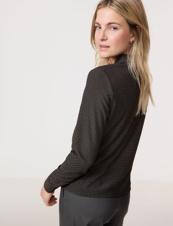 TAIFU Textured long sleeve top with lurex T-skjorte Svarte | GPHO8393