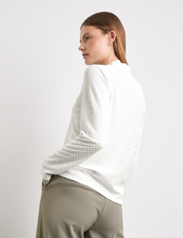 TAIFU Textured long sleeve top with lurex T-skjorte Hvite | HYCB4178