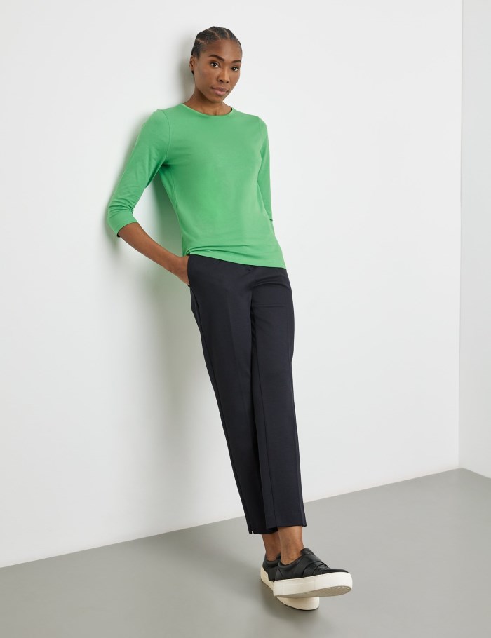 Gerry Weber Top with 3/4-length sleeves and a satin neckline trim T-skjorte Grønn | NGUS4662