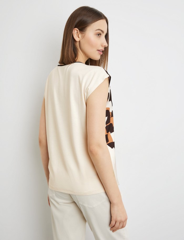 TAIFU Top with a printed satin front T-skjorte Beige | YHSU3819