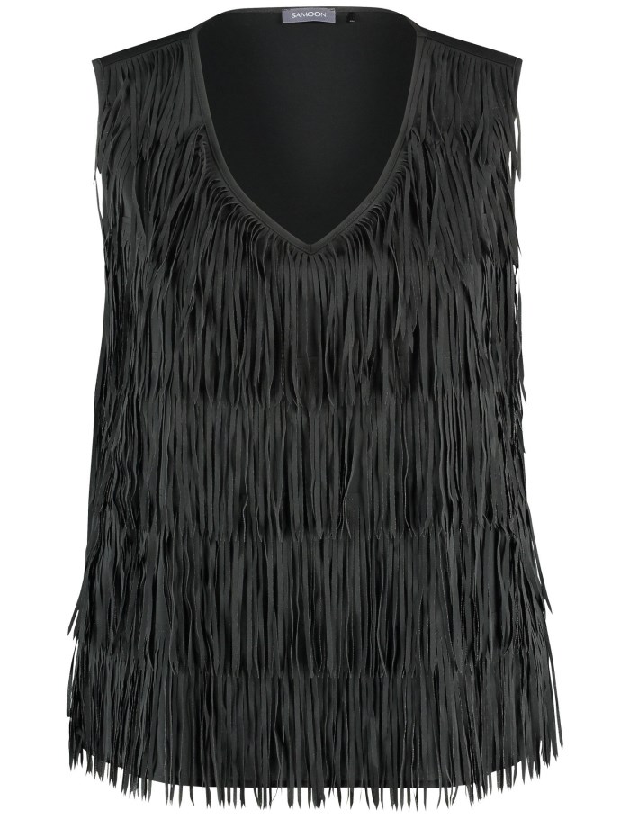 SAMOON Top with fringed details T-skjorte Svarte | PPLP3995