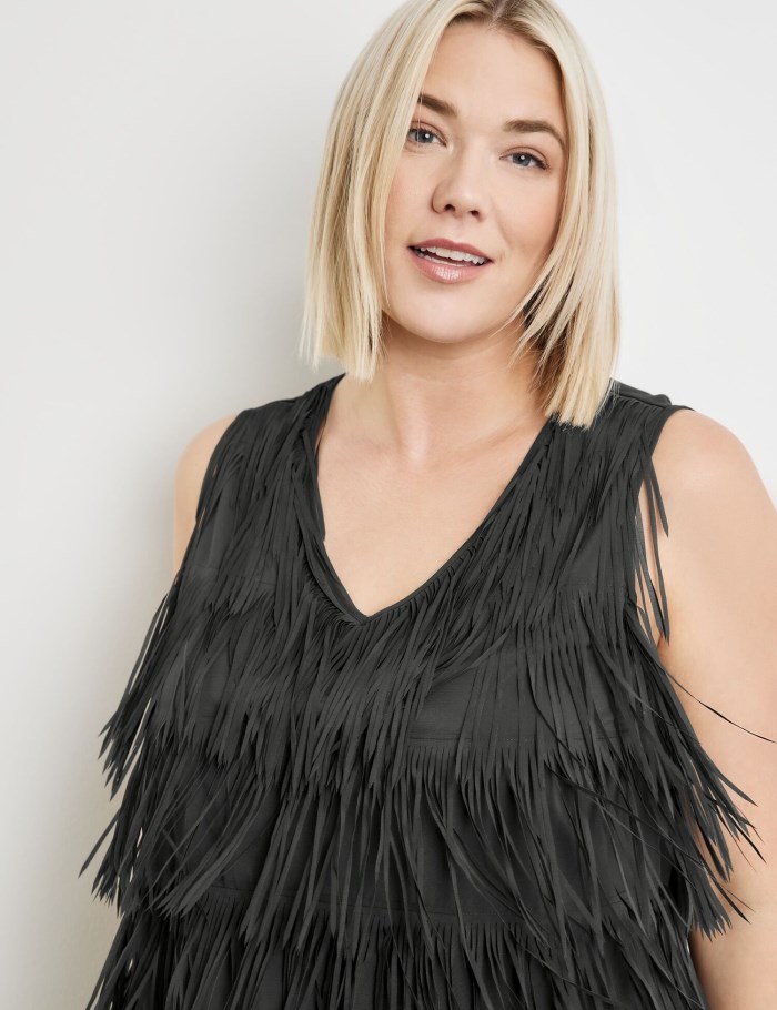 SAMOON Top with fringed details T-skjorte Svarte | PPLP3995