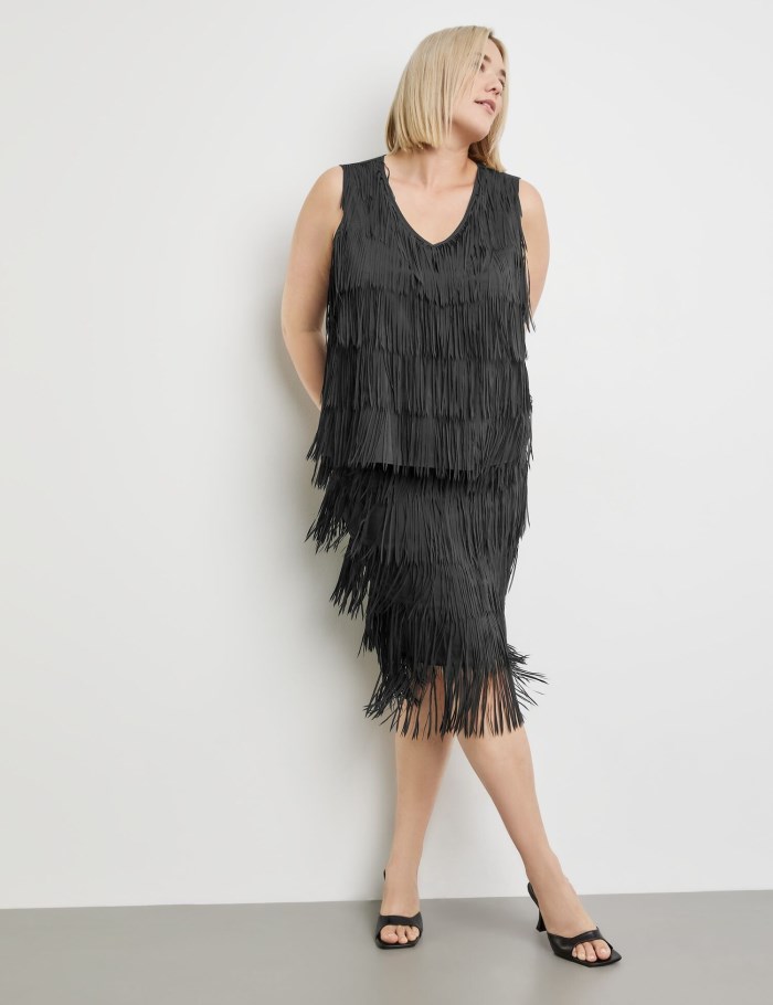 SAMOON Top with fringed details T-skjorte Svarte | PPLP3995