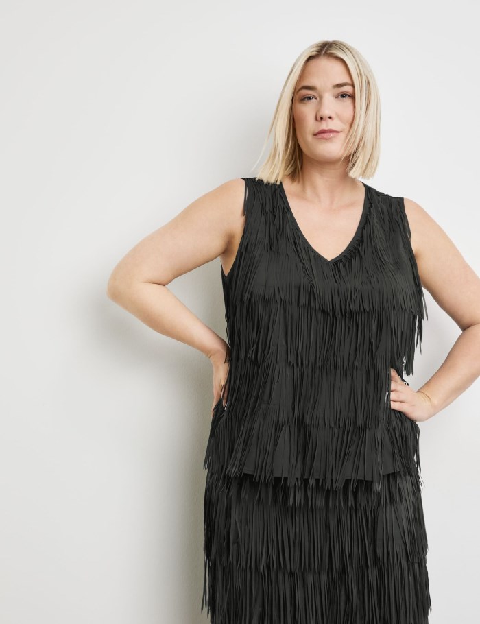 SAMOON Top with fringed details T-skjorte Svarte | PPLP3995