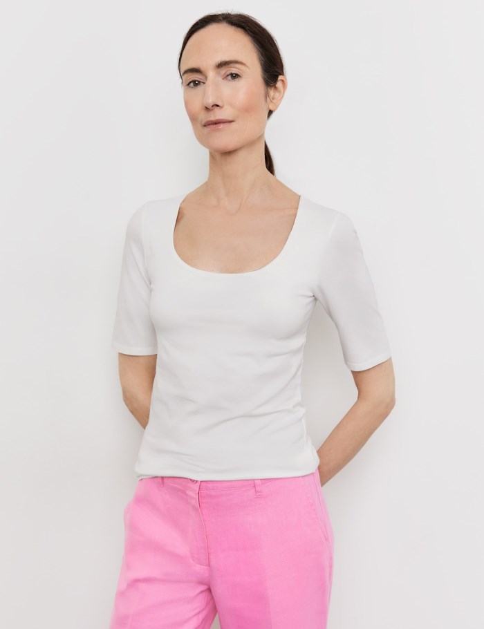 Gerry Weber Top with mid-length sleeves and a wide neckline T-skjorte Hvite | GZWT9300