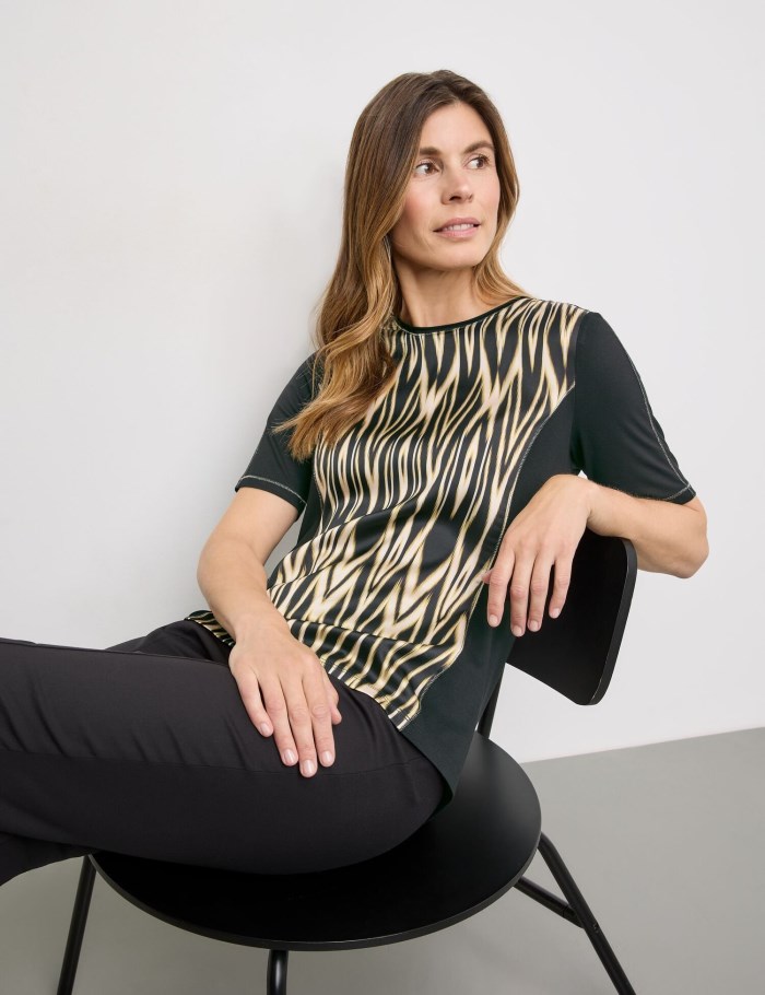 Gerry Weber Top with mid-length sleeves in a mix of materials T-skjorte Svarte | KHDH2728