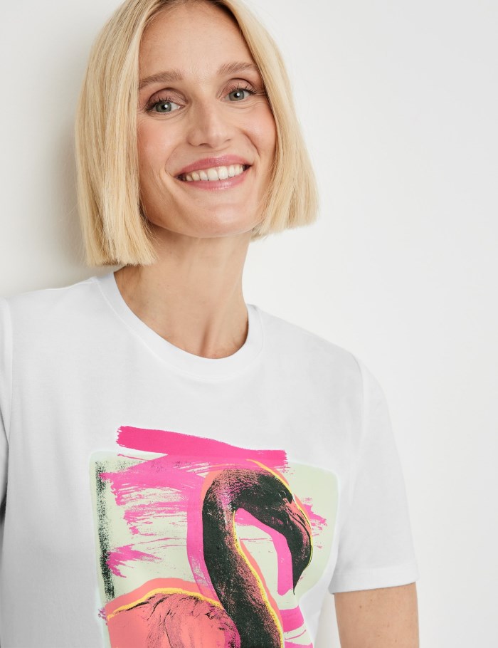 Gerry Weber T-shirt with a flamingo motif T-skjorte Hvite | WCBD8178