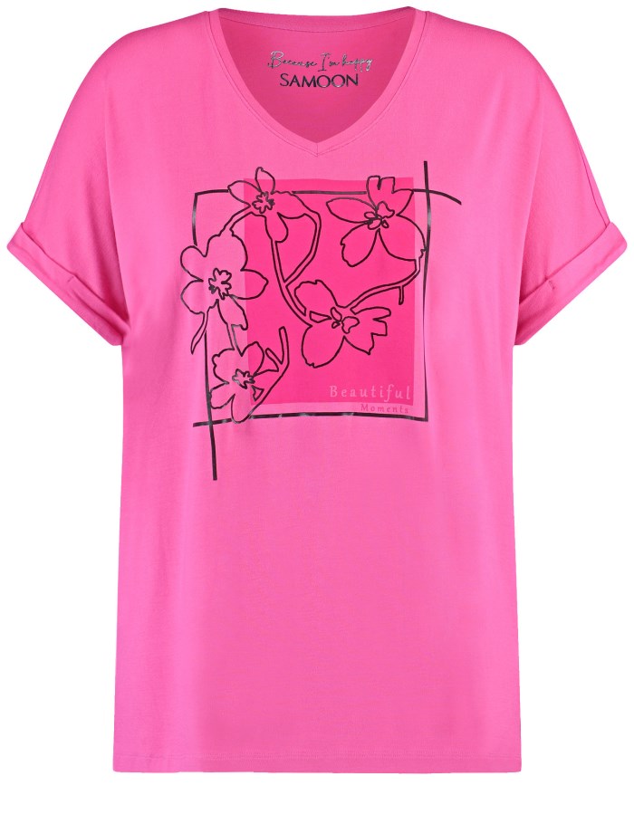 SAMOON T-shirt with a front print T-skjorte Rosa | KNHN3414