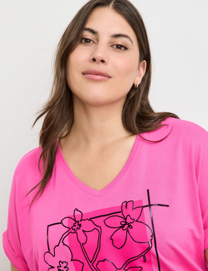 SAMOON T-shirt with a front print T-skjorte Rosa | KNHN3414