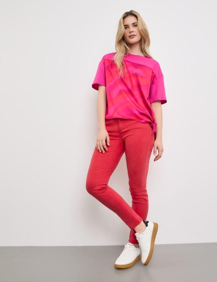 TAIFU T-shirt with a knotted detail T-skjorte Rosa | JDJA6092