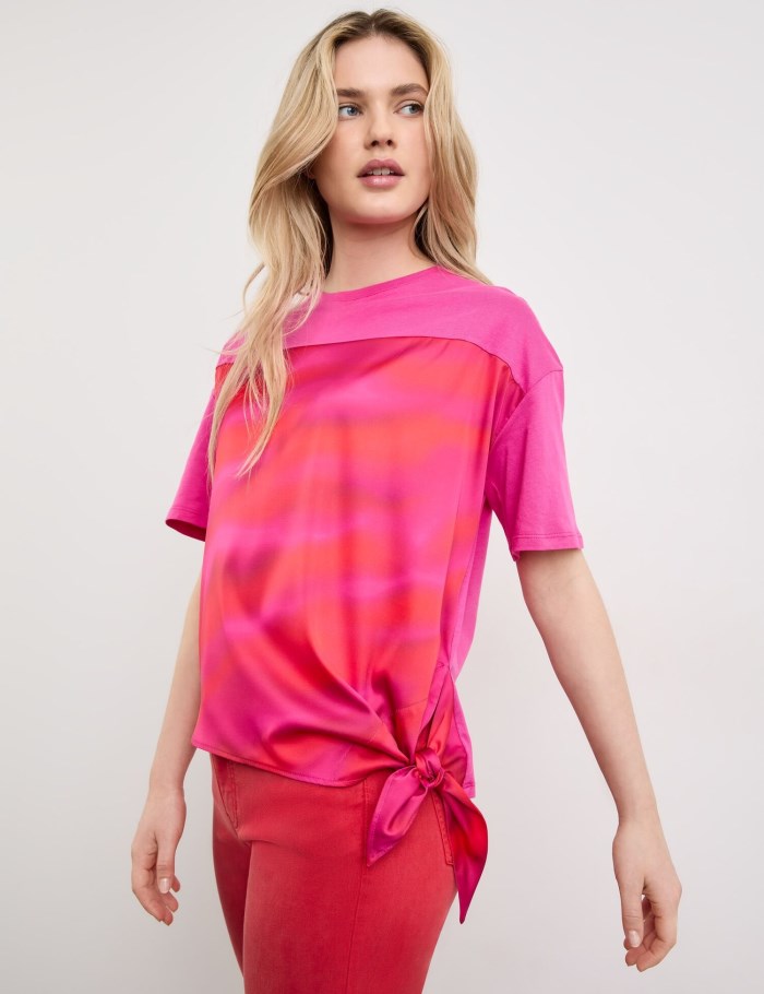 TAIFU T-shirt with a knotted detail T-skjorte Rosa | JDJA6092