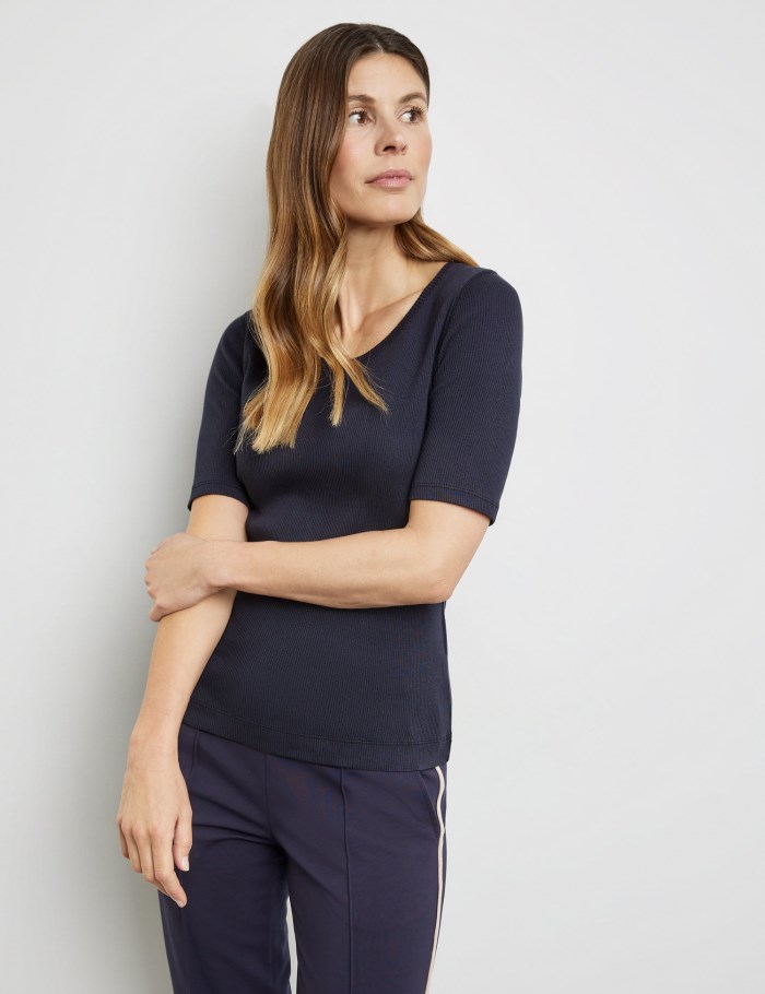 Gerry Weber T-shirt with a ribbed texture T-skjorte Blå | JGLO7112