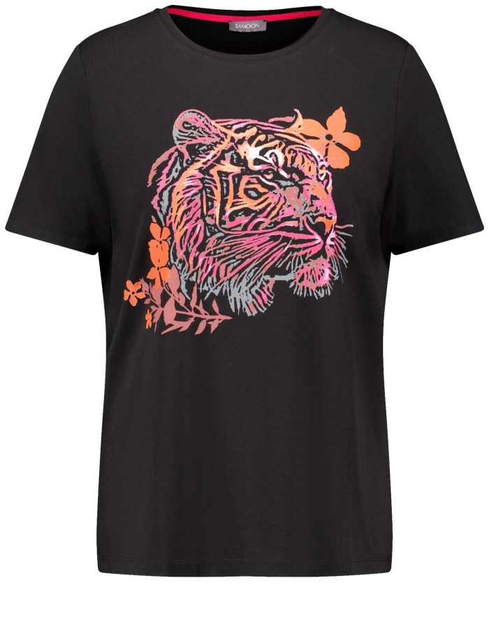 SAMOON T-shirt with a tiger's head T-skjorte Svarte | GSDP3158