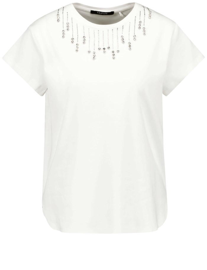 TAIFU T-shirt with appliquéd rhinestones T-skjorte Hvite | ADDR6215