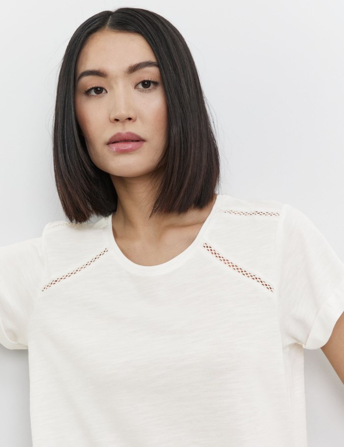 TAIFU T-shirt with crocheted lace details T-skjorte Hvite | YZSZ5206