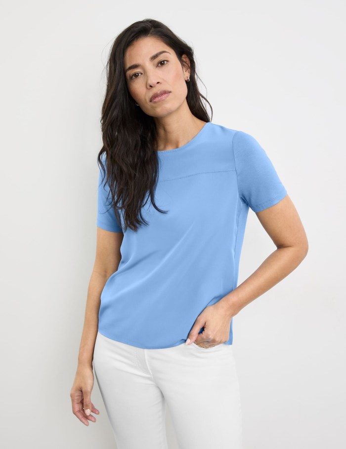 Gerry Weber T-shirt with fabric panelling T-skjorte Blå | LTSZ4982