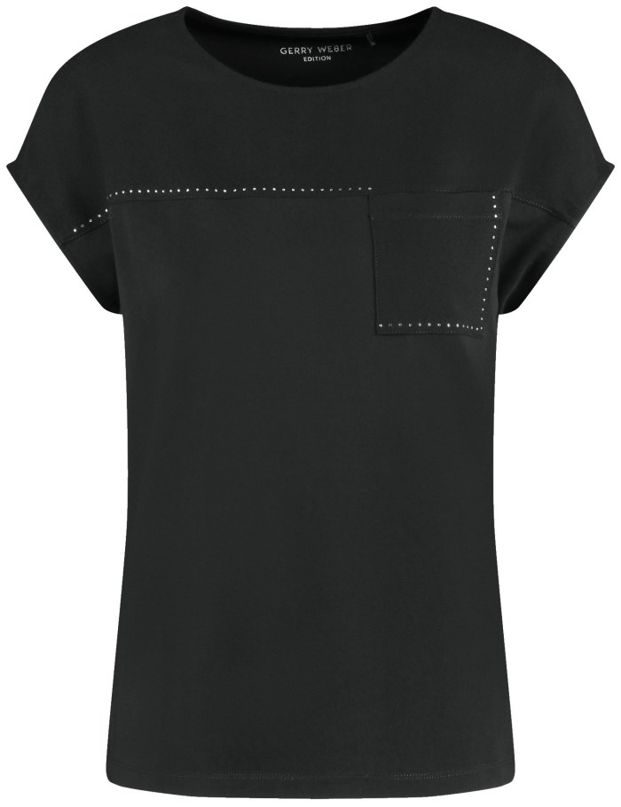 Gerry Weber T-shirt with fabric panelling and decorative gemstones T-skjorte Svarte | FTUL0184