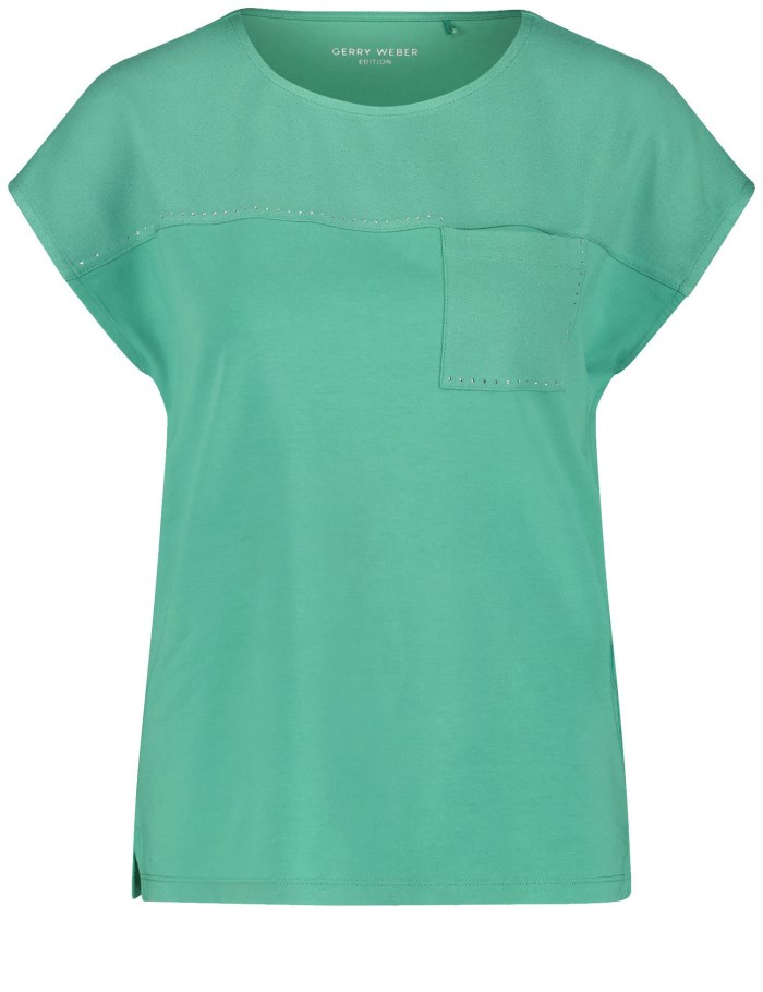 Gerry Weber T-shirt with fabric panelling and decorative gemstones T-skjorte Grønn | GJIS9898