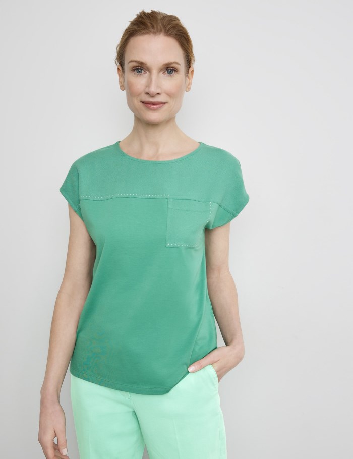 Gerry Weber T-shirt with fabric panelling and decorative gemstones T-skjorte Grønn | GJIS9898