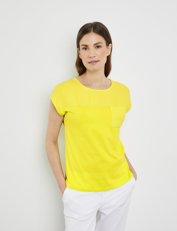 Gerry Weber T-shirt with fabric panelling and decorative gemstones T-skjorte Gul | DMDS8887