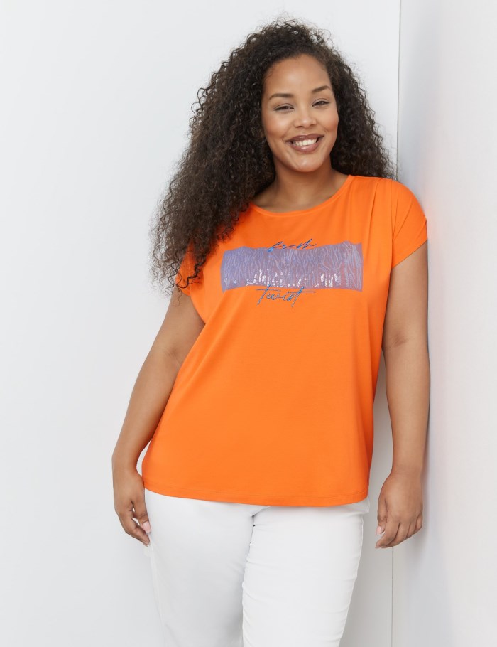 SAMOON T-shirt with sequin details T-skjorte Oransje | RVHB8509