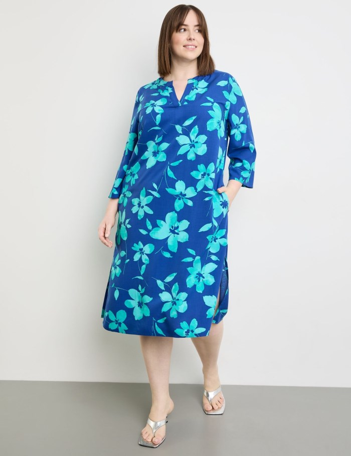 SAMOON Tunic dress with a floral print Kjole Blå | DLLW1078