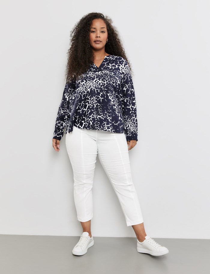 SAMOON Tunic with an all-over print Bluse Blå | XXWZ3173