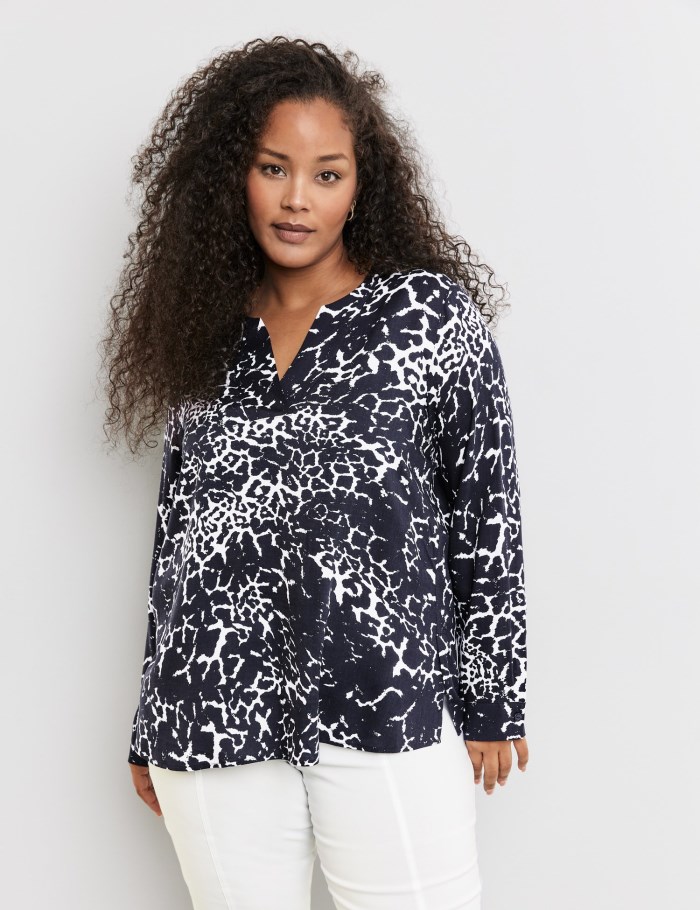 SAMOON Tunic with an all-over print Bluse Blå | XXWZ3173