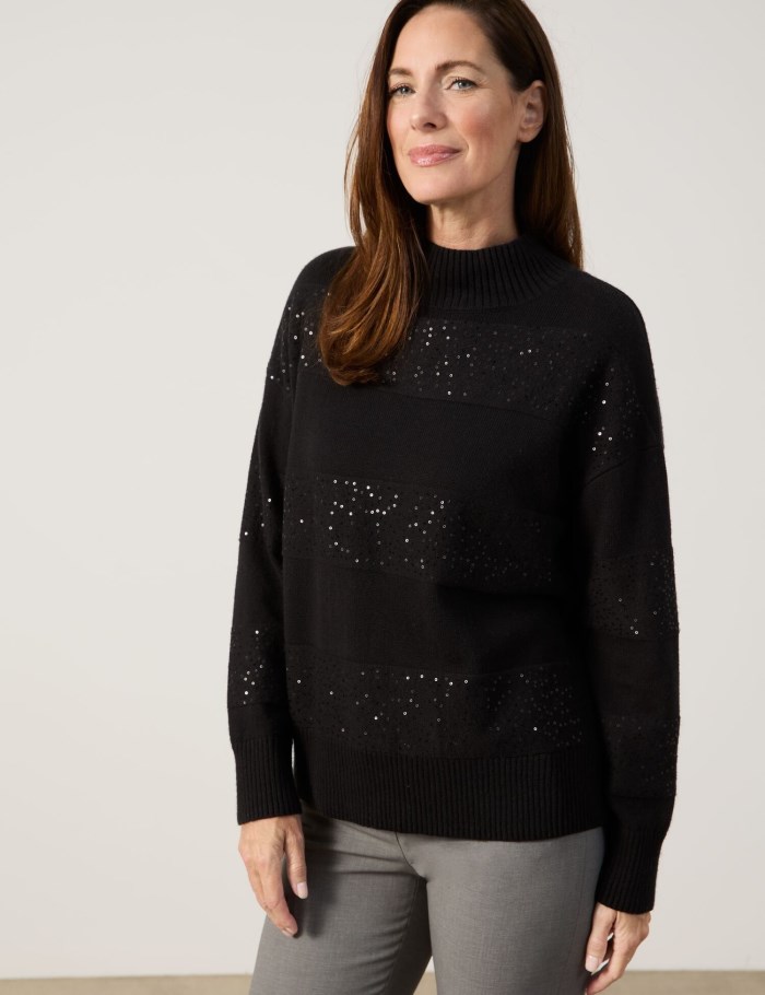 Gerry Weber Turtleneck jumper with decorative details Strikkevarer Svarte | YHSZ5871