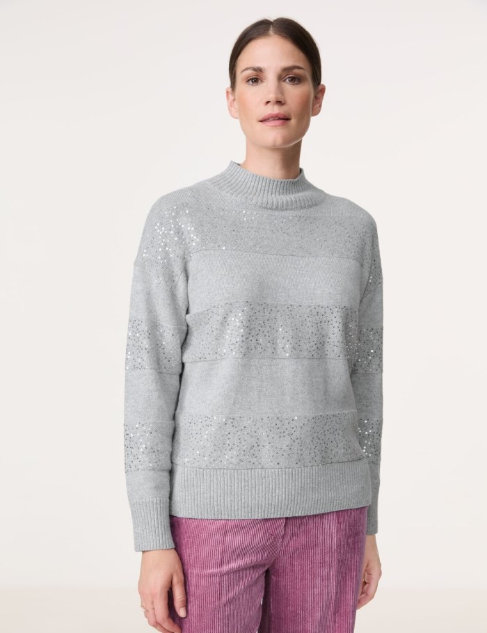 Gerry Weber Turtleneck jumper with decorative details Strikkevarer Grå | FPXJ6077