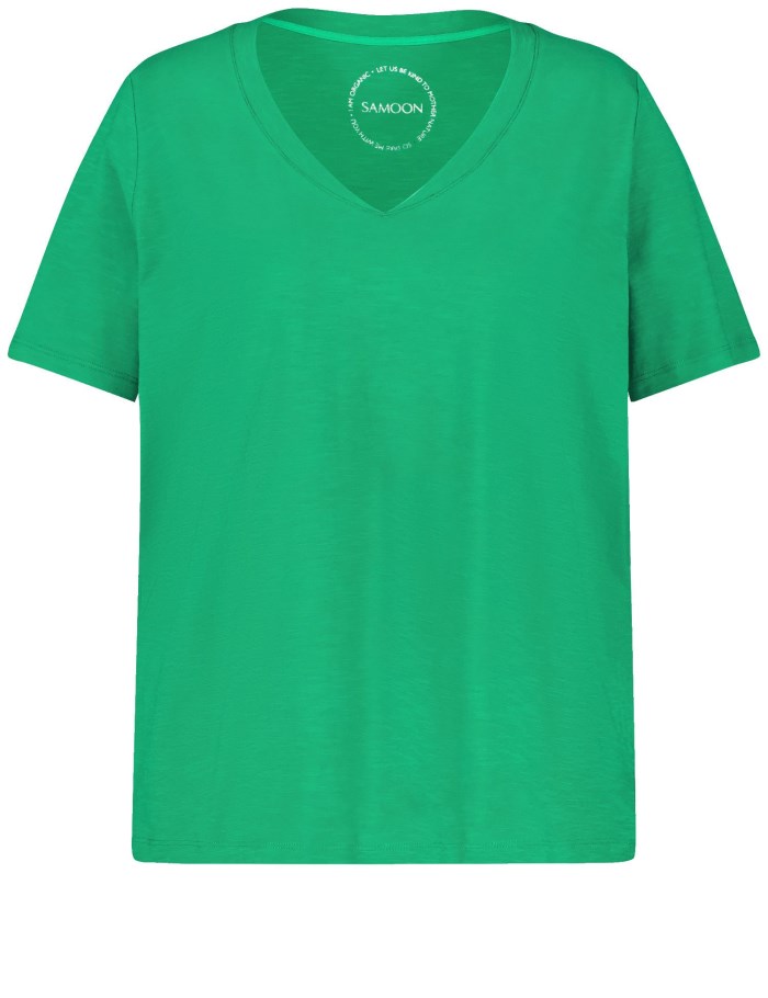 SAMOON V-neck T-shirt made of organic cotton T-skjorte Grønn | YTXC4778