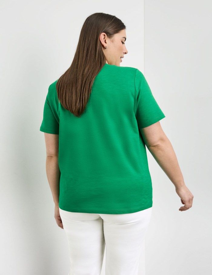 SAMOON V-neck T-shirt made of organic cotton T-skjorte Grønn | YTXC4778