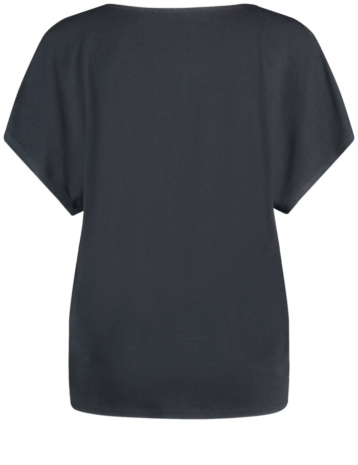 TAIFU V-neck T-shirt with a flowing woven front T-skjorte Svarte | SORO2204