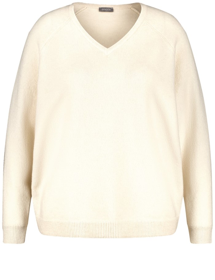 SAMOON Warm basic jumper with a V-neckline Strikkevarer Beige | IXKD2943