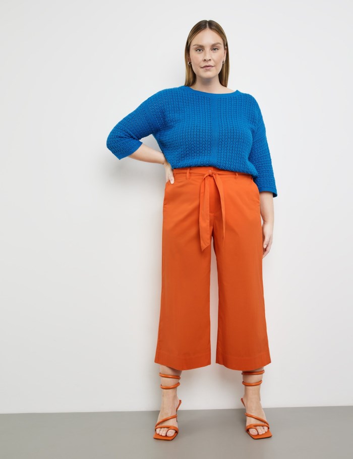 SAMOON Wide 3/4-length culottes with a tie-around belt, Lotta Bukser Oransje | EGBS9825