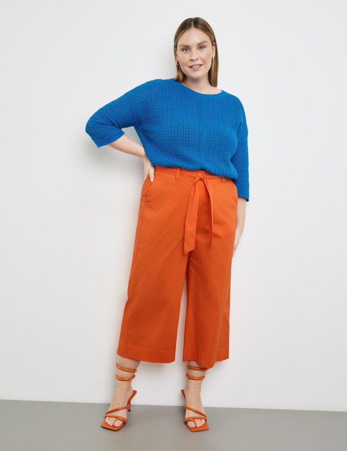 SAMOON Wide 3/4-length culottes with a tie-around belt, Lotta Bukser Oransje | EGBS9825