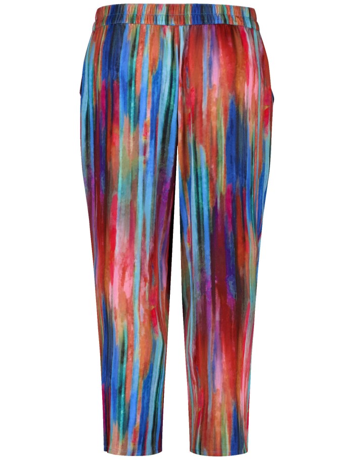 SAMOON Wide 7/8-length trousers with a digital stripe pattern, Lotta Bukser Multicolor | KKKV1389