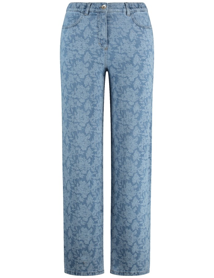 SAMOON Wide jeans with a lace print, Carlotta Bukser Blå | ITTC9817