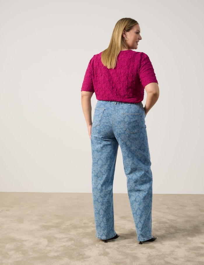 SAMOON Wide jeans with a lace print, Carlotta Bukser Blå | ITTC9817