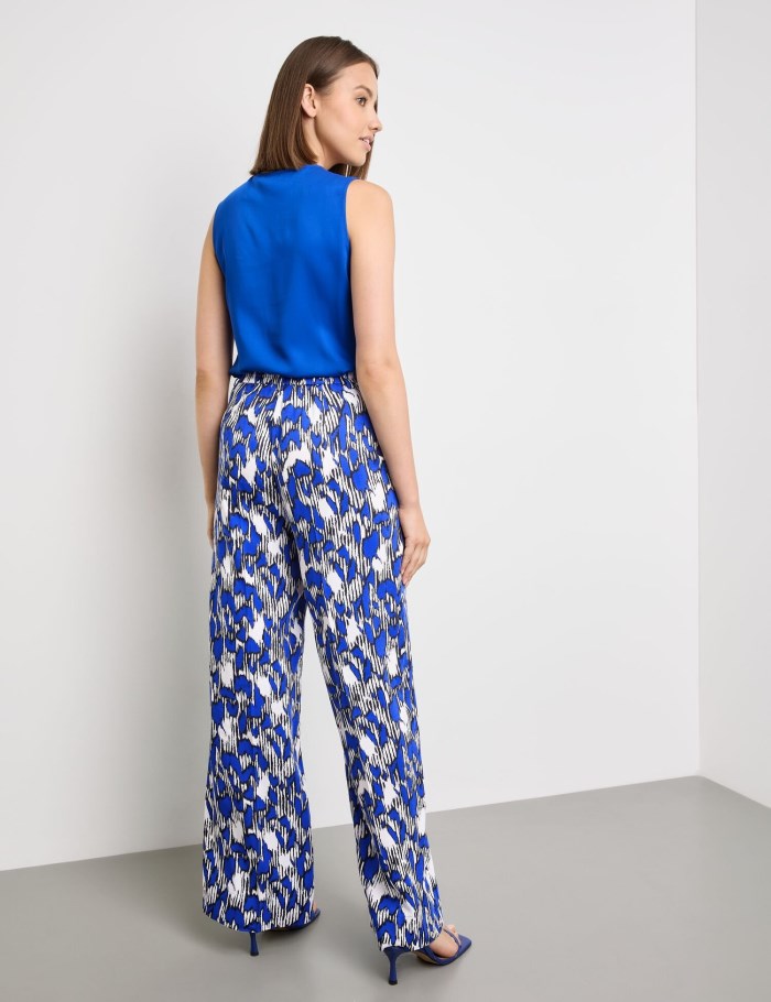 TAIFU Wide palazzo trousers with an all-over print Bukser Blå | PRNZ5659