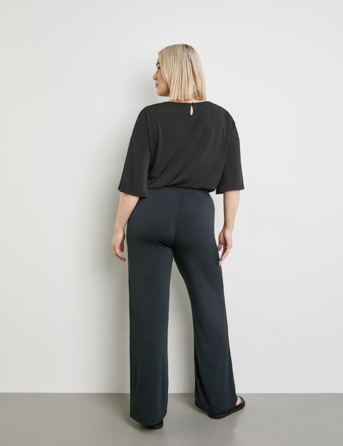 SAMOON Wide trousers made of fine slinky jersey Bukser Svarte | ONVX1023