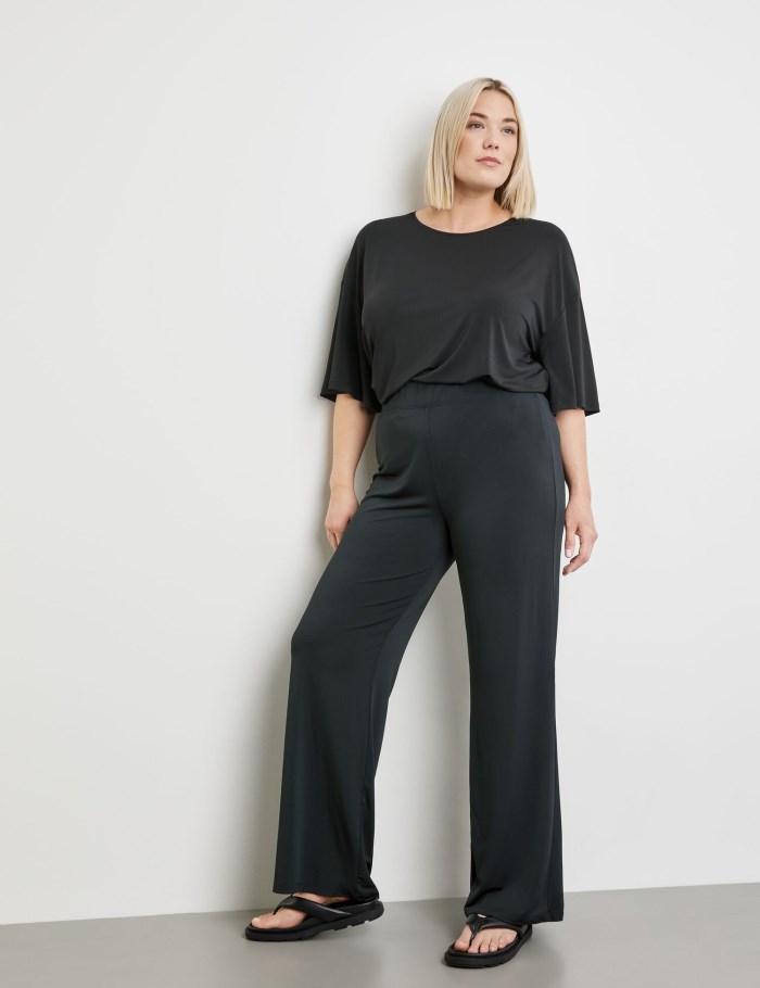 SAMOON Wide trousers made of fine slinky jersey Bukser Svarte | ONVX1023