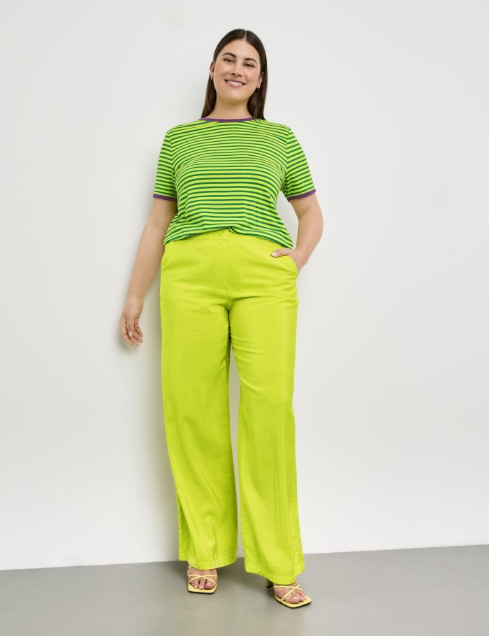 SAMOON Wide trousers with a subtle shimmer, Carlotta Bukser Grønn | SZMI1518