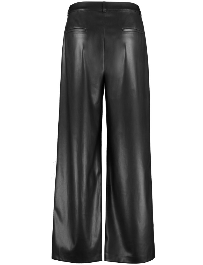 Gerry Weber Wide-leg faux leather trousers Bukser Svarte | XQCO7843