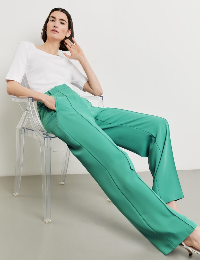 Gerry Weber Wide-leg trousers with pintucks Bukser Grønn | YICZ8746